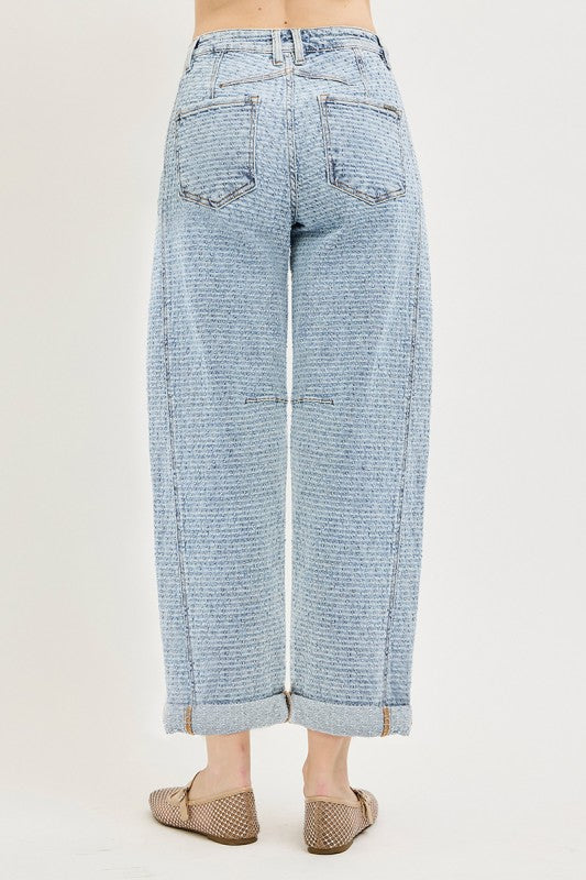 Risen Barrel Textured Denim Jeans