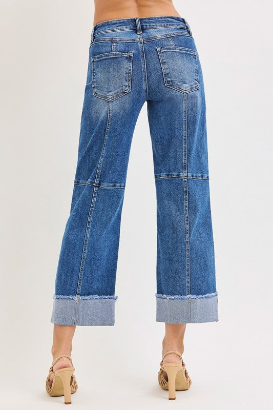 Risen Crop Wide Seam Detailed Jeans
