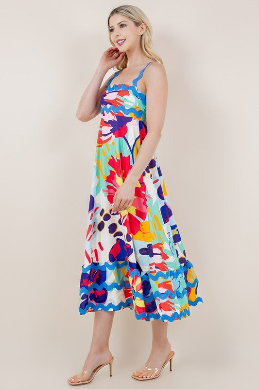 Ric Rac Trim Printed Midi Dress