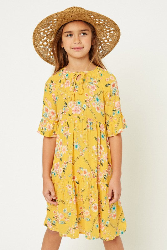 Girls Floral Tie-Strap Dress