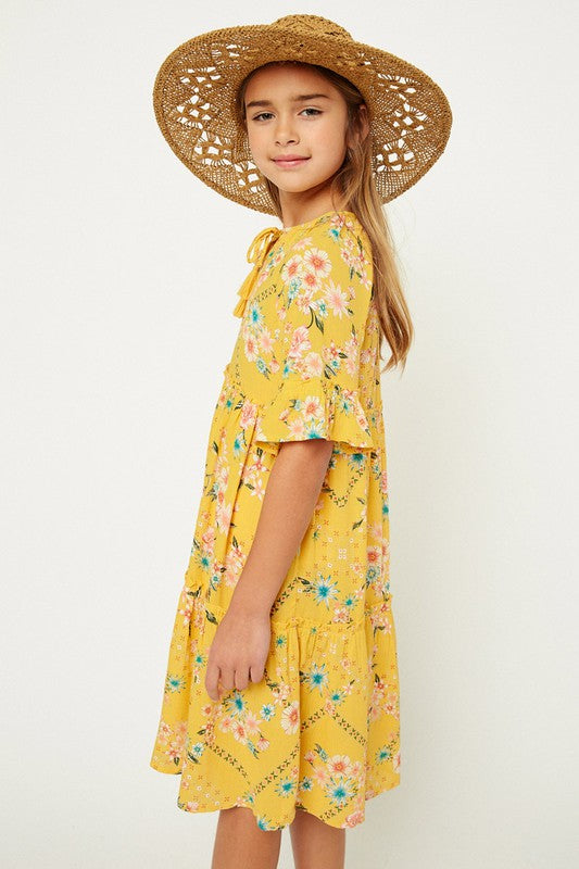 Girls Floral Tie-Strap Dress