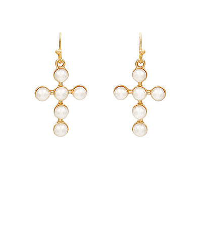 Pearl Cross Dangle Earrings
