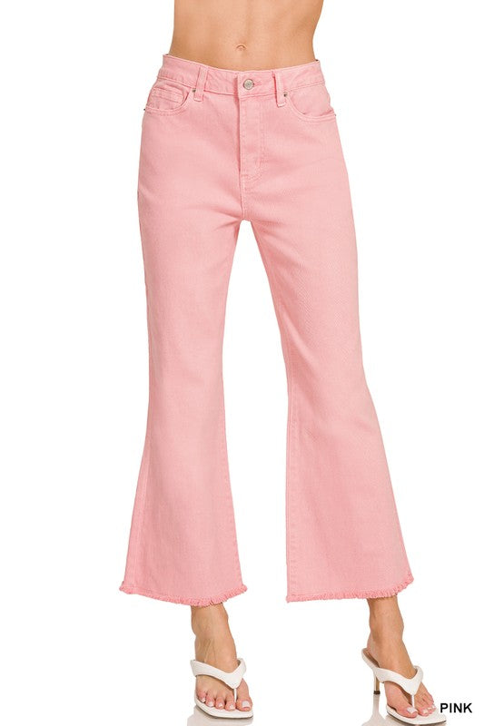 Zenana Acid Washed Cropped Bootcut Pants