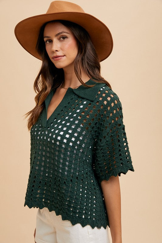 Pointelle Edge Open Stitch Sweater Top