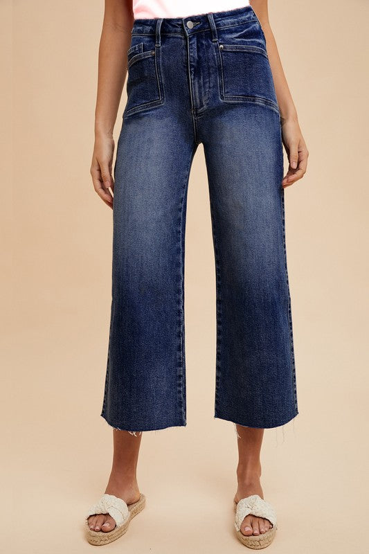 Cropped Wide Leg Denim Jeans