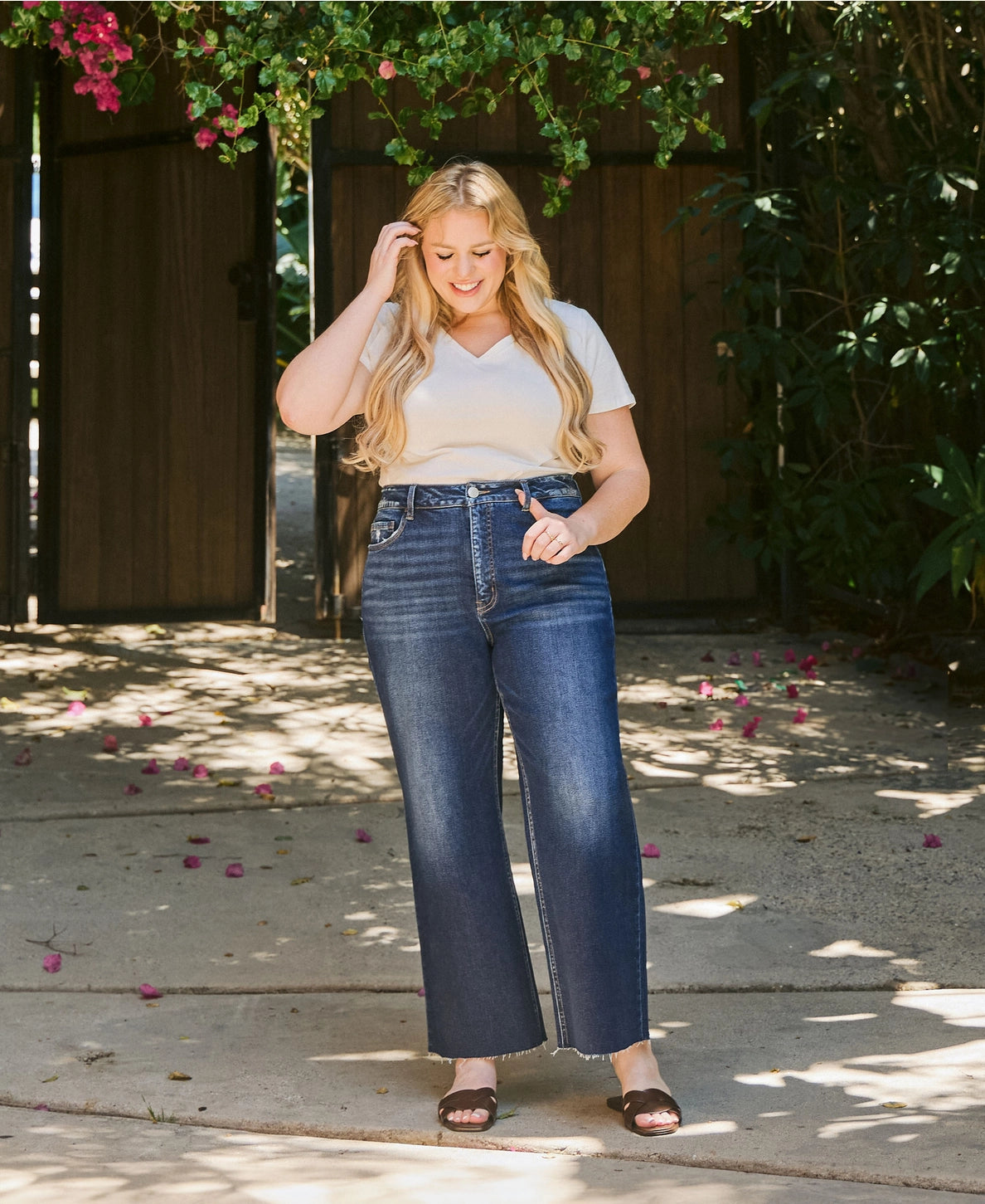 Lovervet Tummy Control Wide Leg Denim Pants