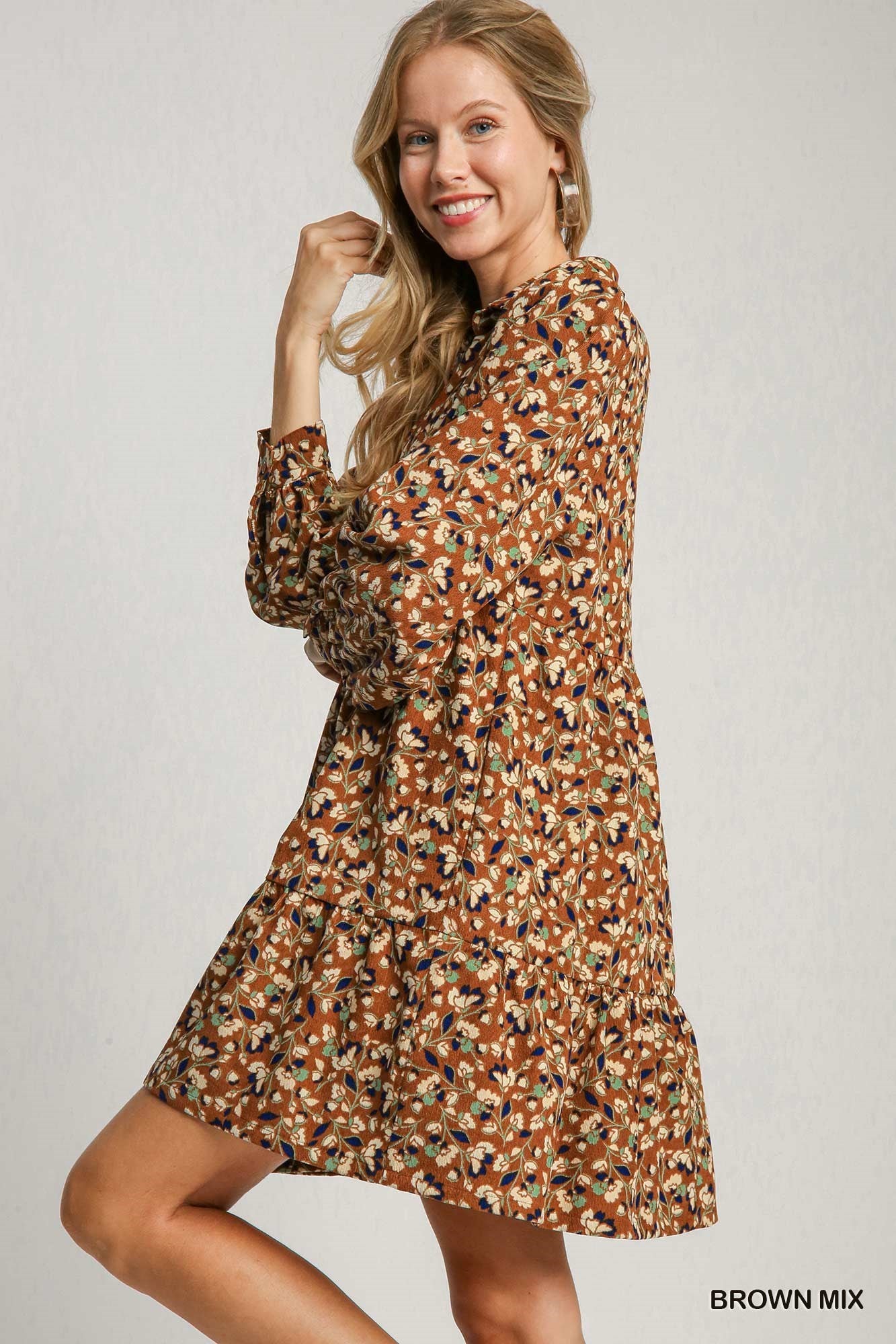 Floral Print Corduroy Dress
