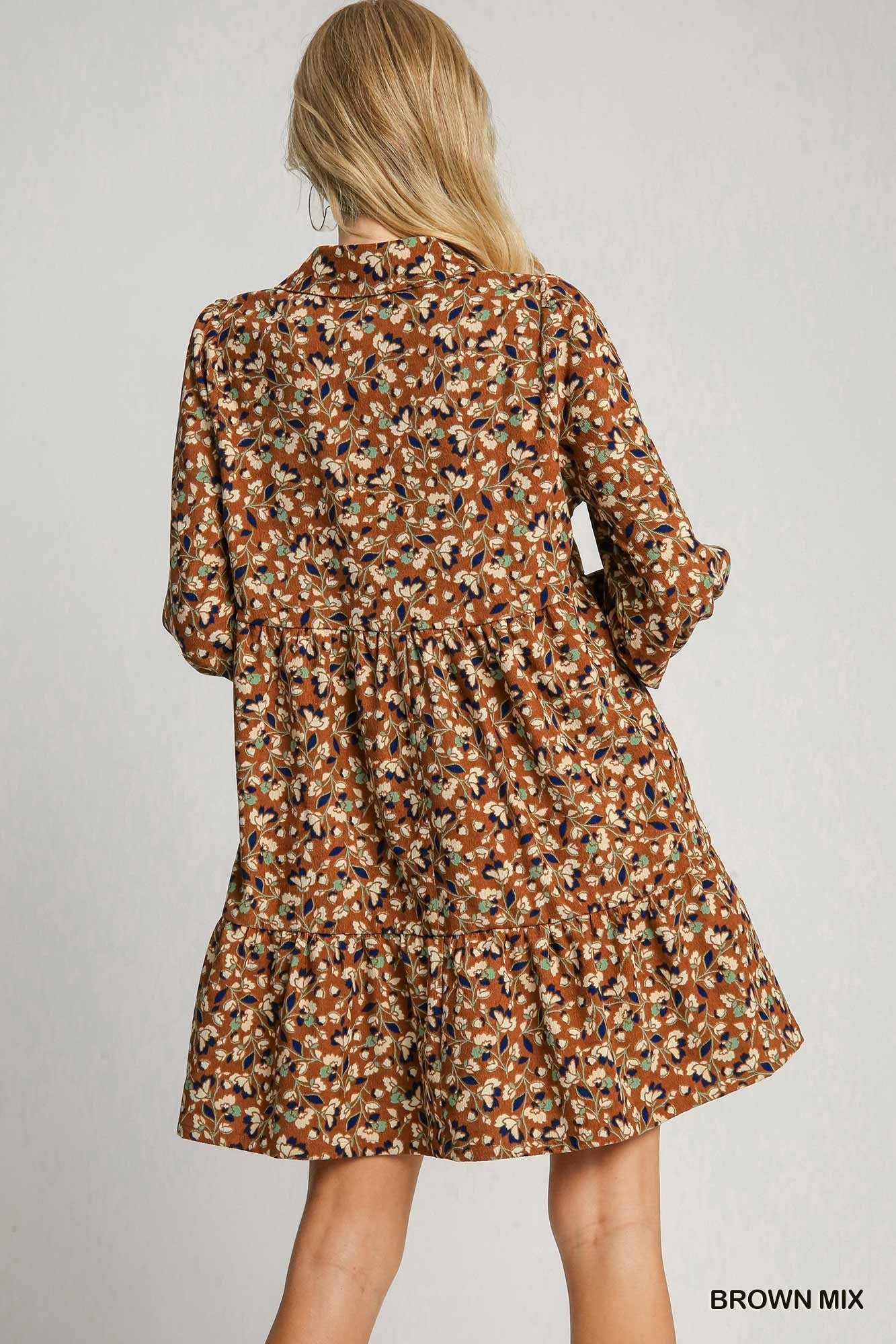 Floral Print Corduroy Dress