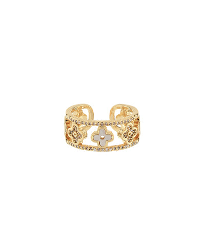 Pave CZ Clover Open Ring