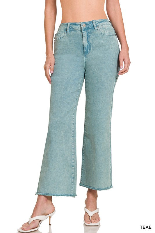 Zenana Acid Washed Cropped Bootcut Pants