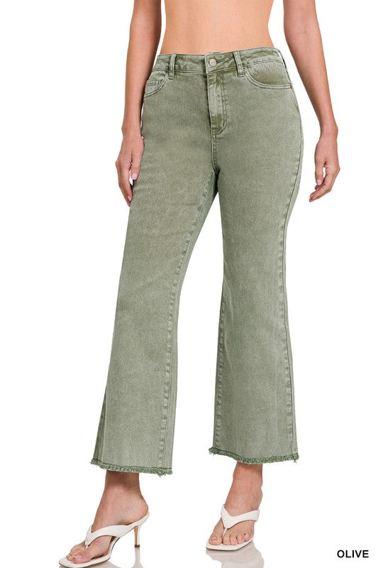Zenana Acid Washed Cropped Bootcut Pants
