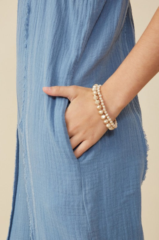Girls Washed Gauze Frayed Jumpsuit