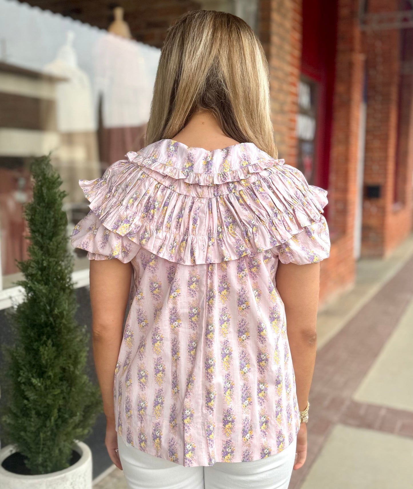 Flower Print Collar Top