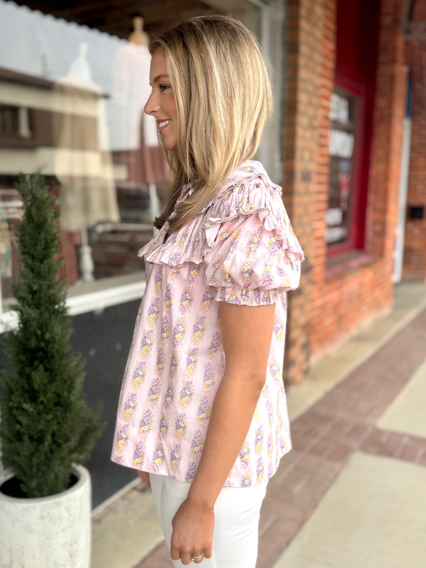 Flower Print Collar Top