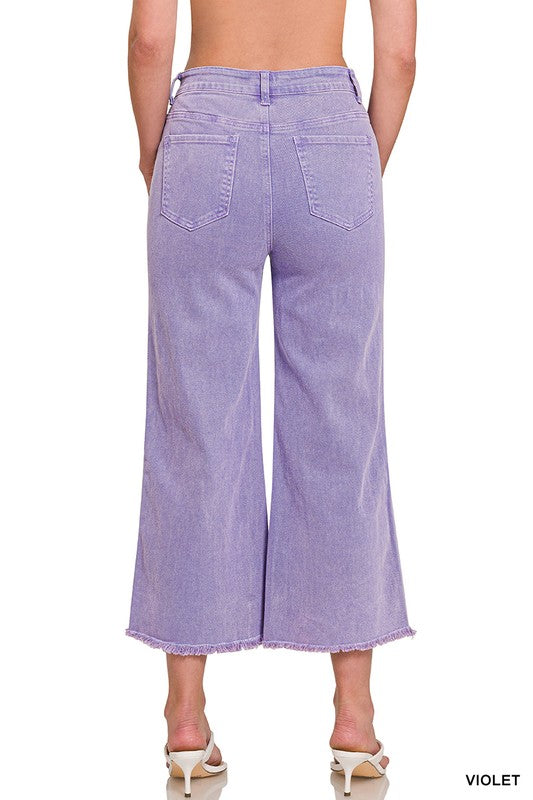 Zenana Acid Wash Frayed Hem Straight Pants
