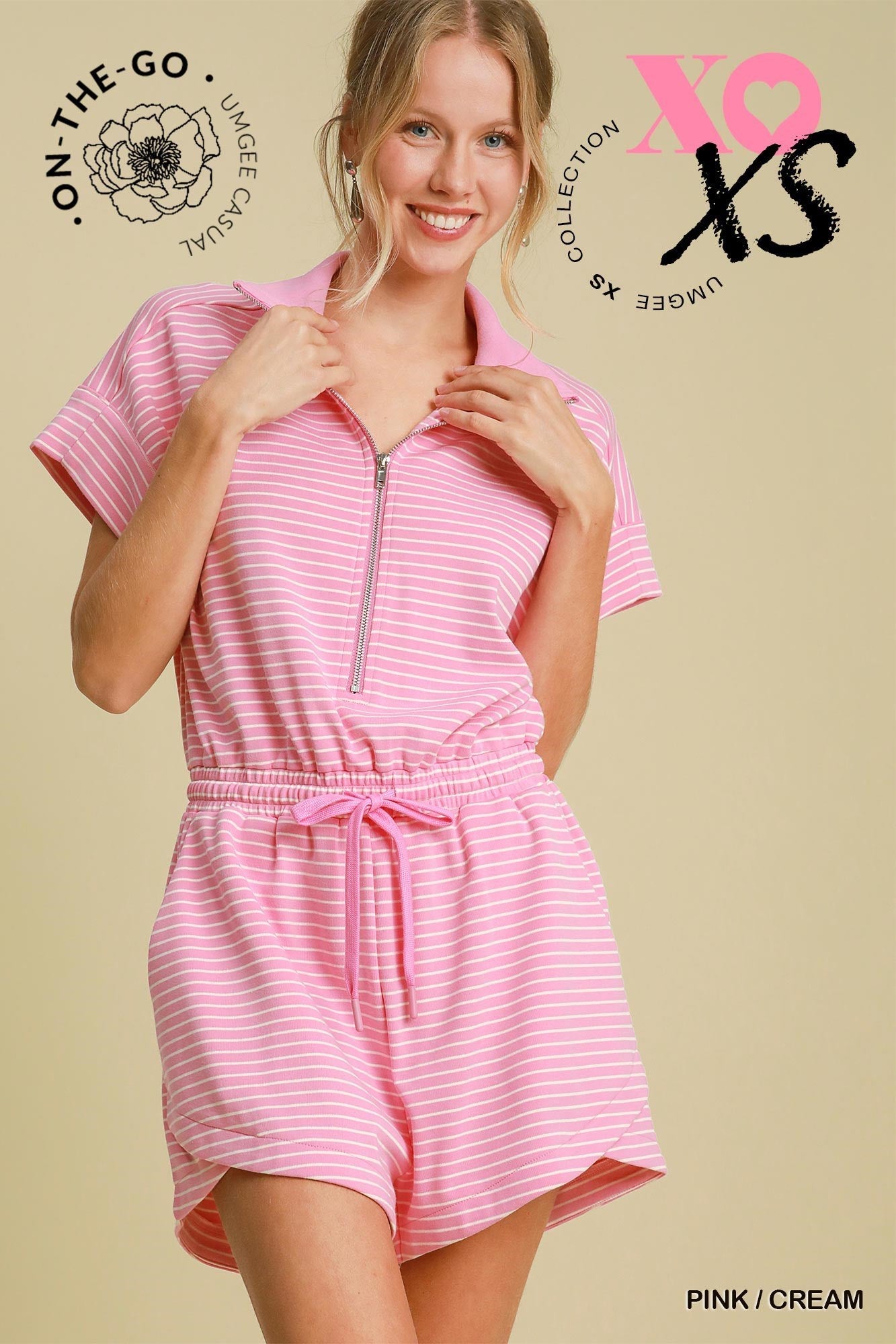 Striped Half Zip Romper