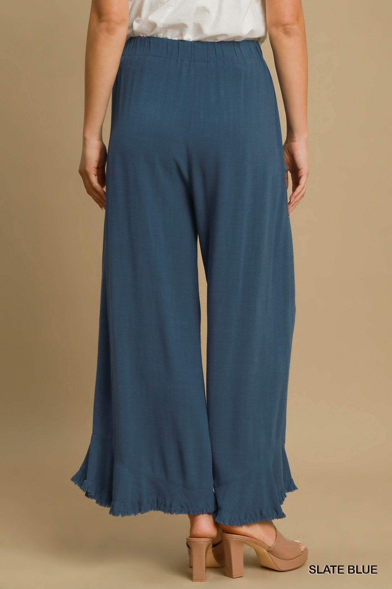 Linen Wide Frayed Hem Pants