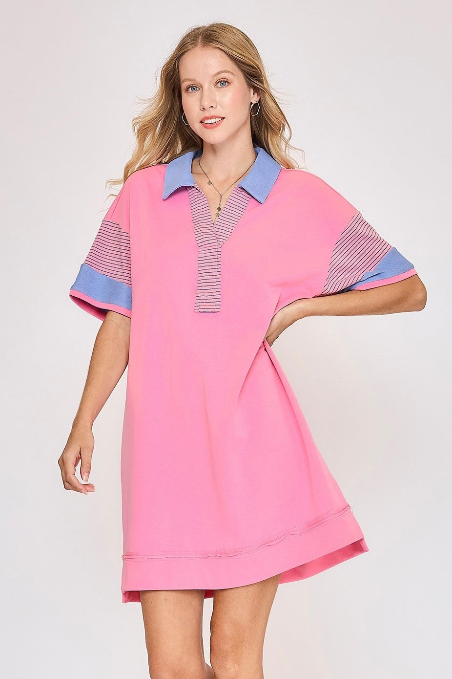 Stripe Mixed Collared Mini Dress