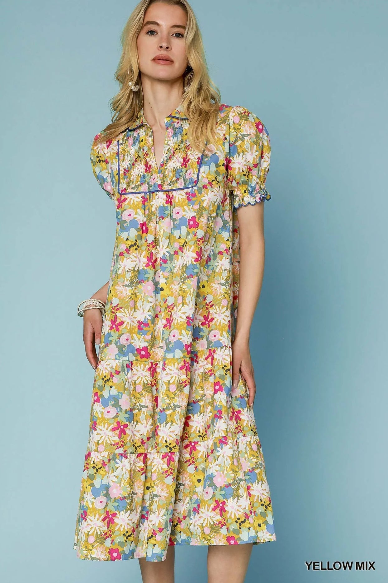 Floral Print Tiered Midi Dress