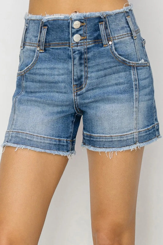 Risen Seam Detailed Denim Shorts