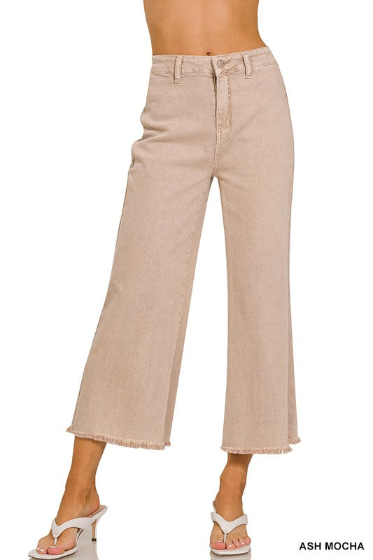 Zenana Acid Wash Frayed Hem Straight Pants