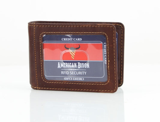 American Bison Leather Bi Fold Money Clip Wallet