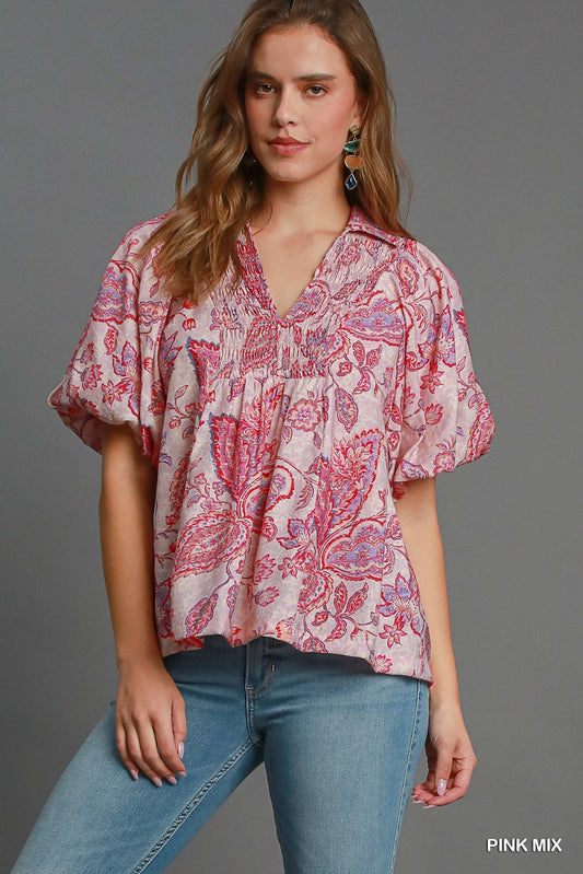 Paisley Print V Neck Top