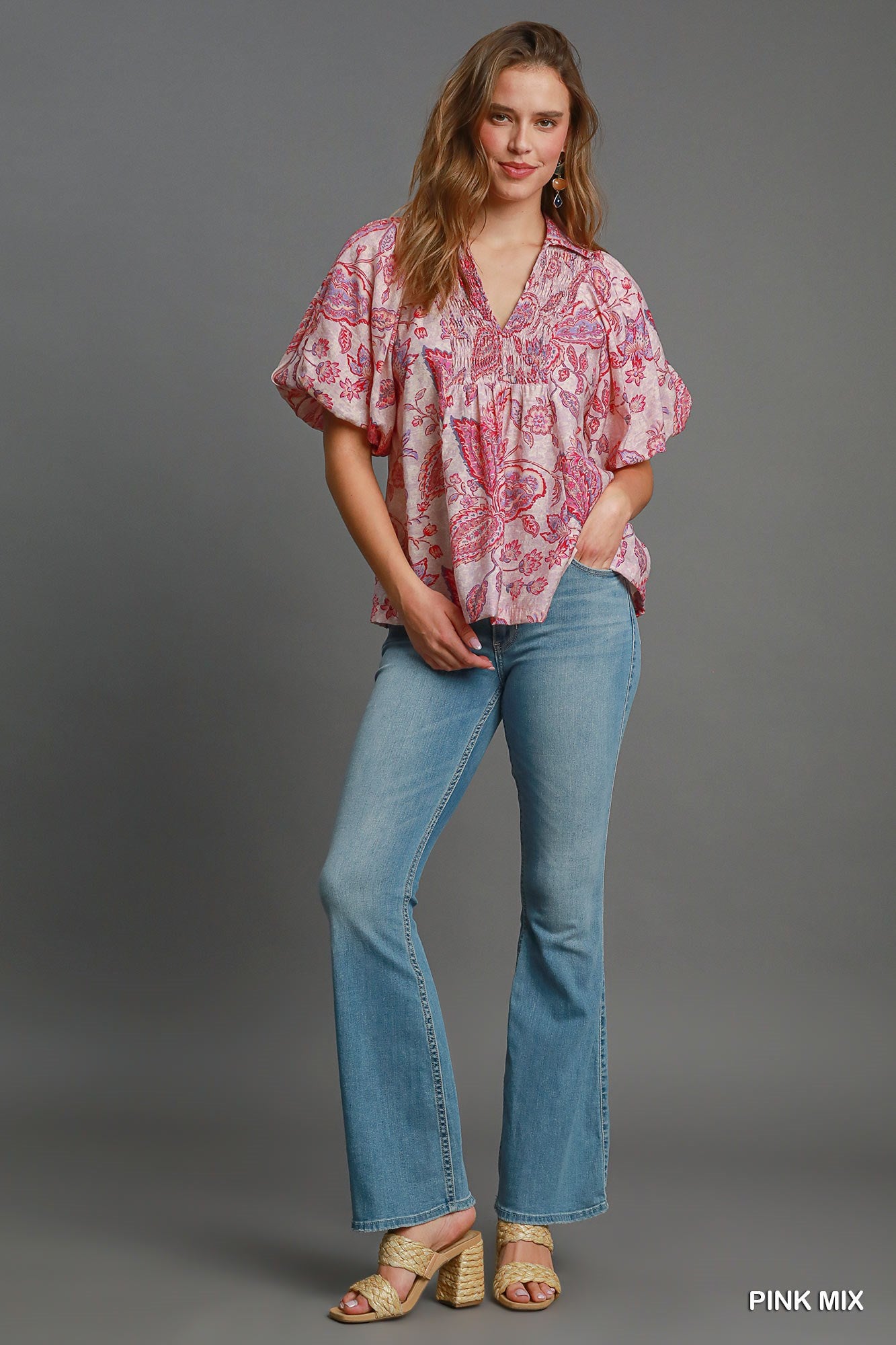 Paisley Print V Neck Top