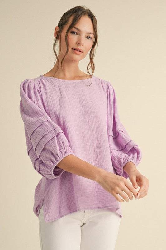 Gauze 3/4 Balloon Sleeves Top