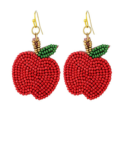 Seed Bead Apple Earrings