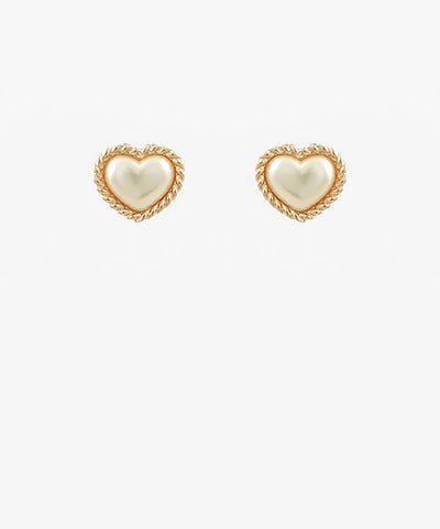 Rope Outline Heart Pearl Studs