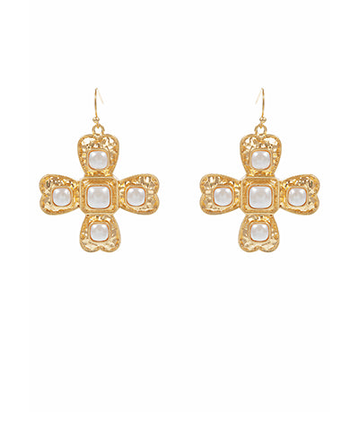 Vintage Pearl Cross Drop Earrings