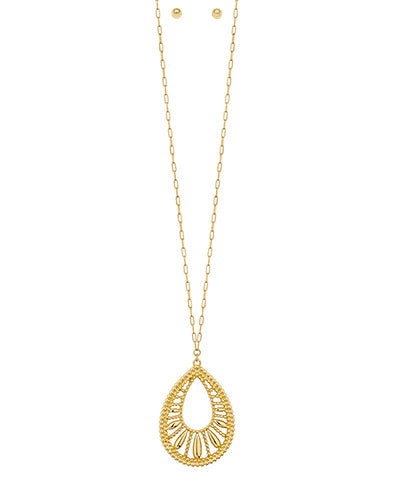 Textured Teardrop Pendant Necklace Set