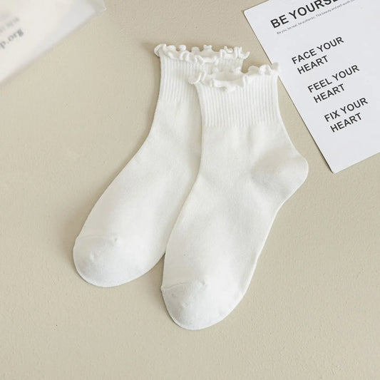 Women’s Solid Color Ruffle Ankle Socks