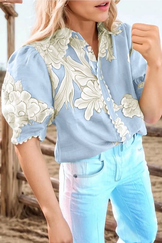 Floral Print Ric Rac Edge Top