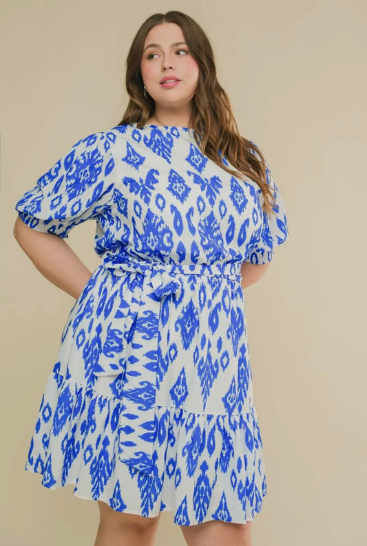 Plus Printed Woven Mini Dress