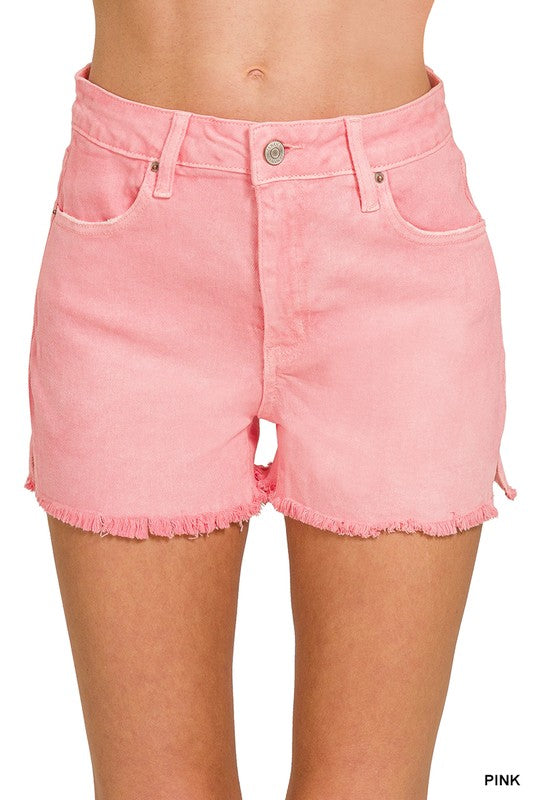 Zenana Acid Wash Frayed Hem Shorts
