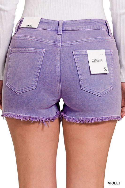 Zenana Acid Wash Frayed Hem Shorts