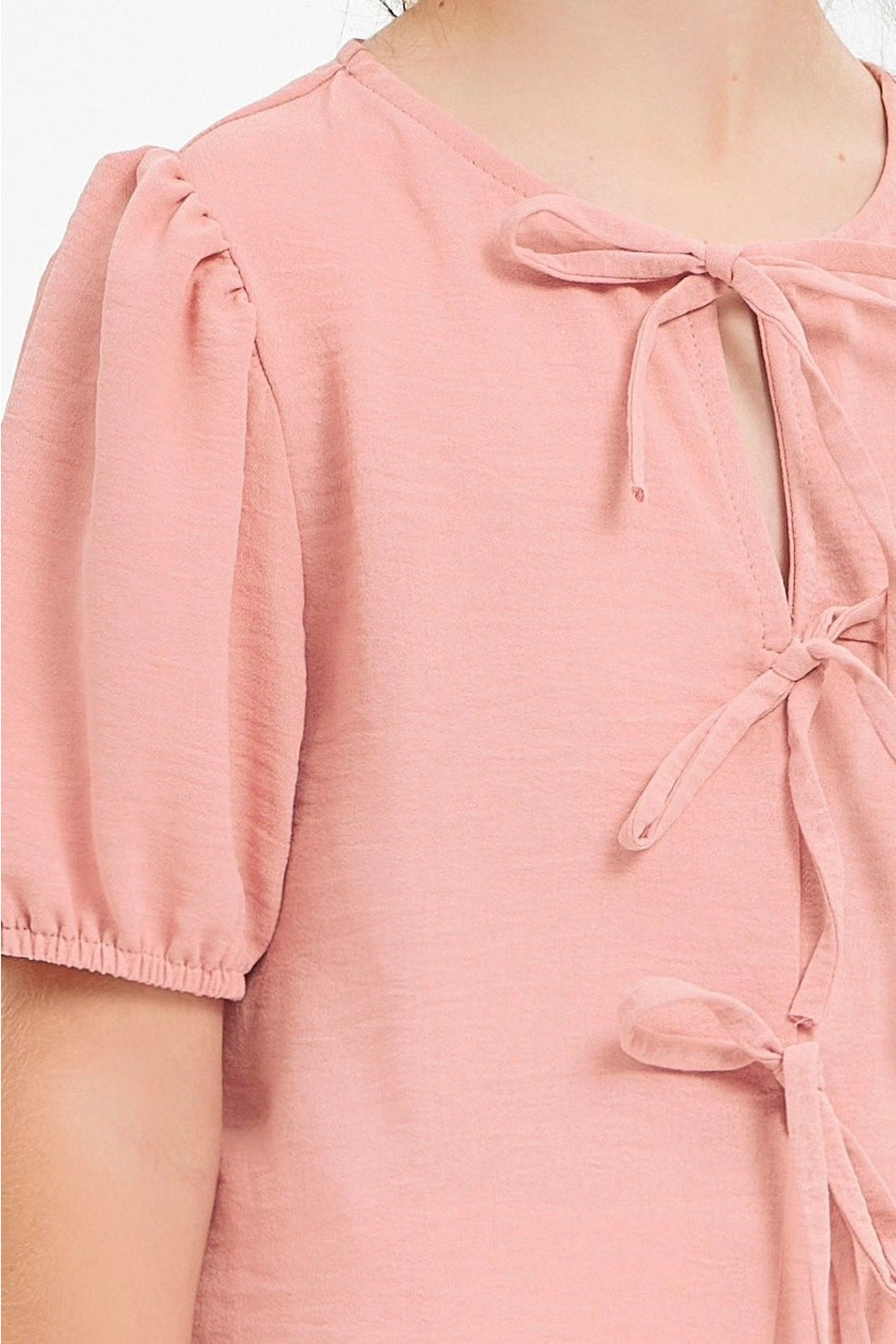 Girls Ribbon Tie Front Ruffle Blouse