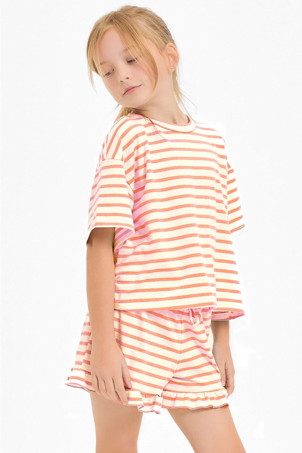 Girls Stripe Top and Ruffle Shorts Set