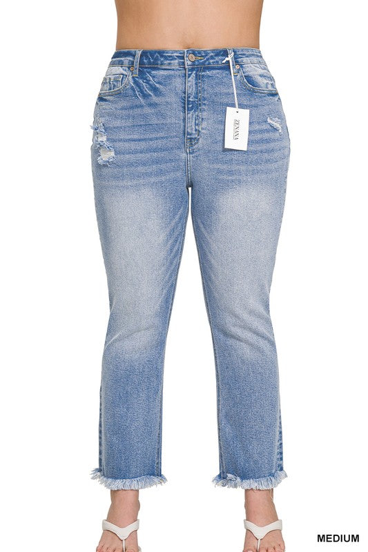 Plus Zenana High Rise Raw Hem Cropped Denim