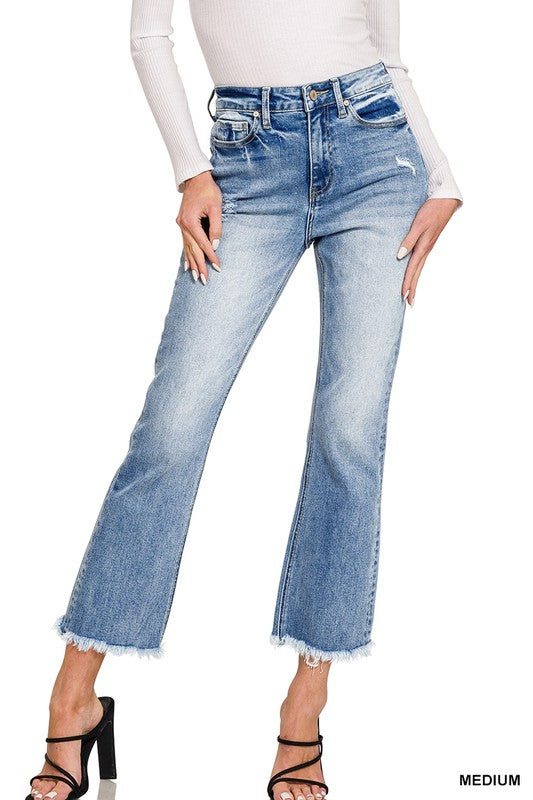 Zenana High Rise Raw Hem Cropped Denim Pants