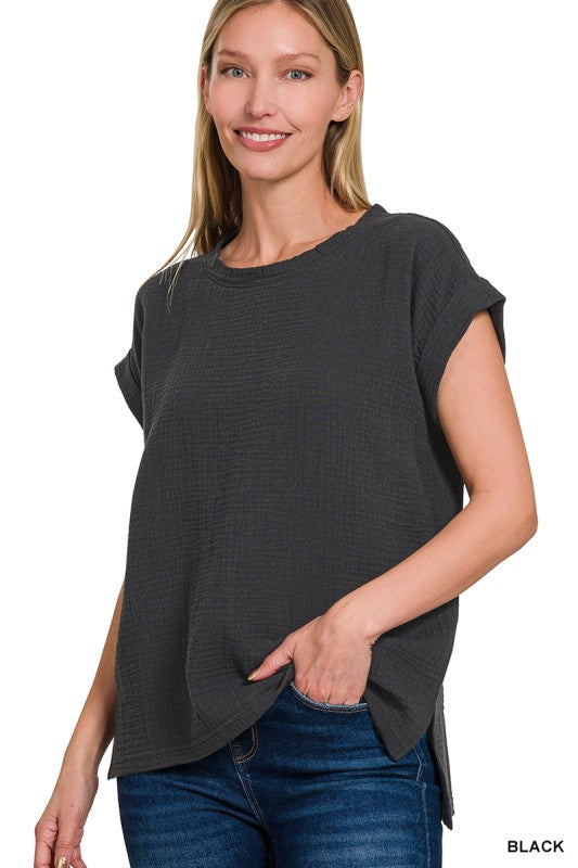 Zenana Double Gauze Round Neck Top