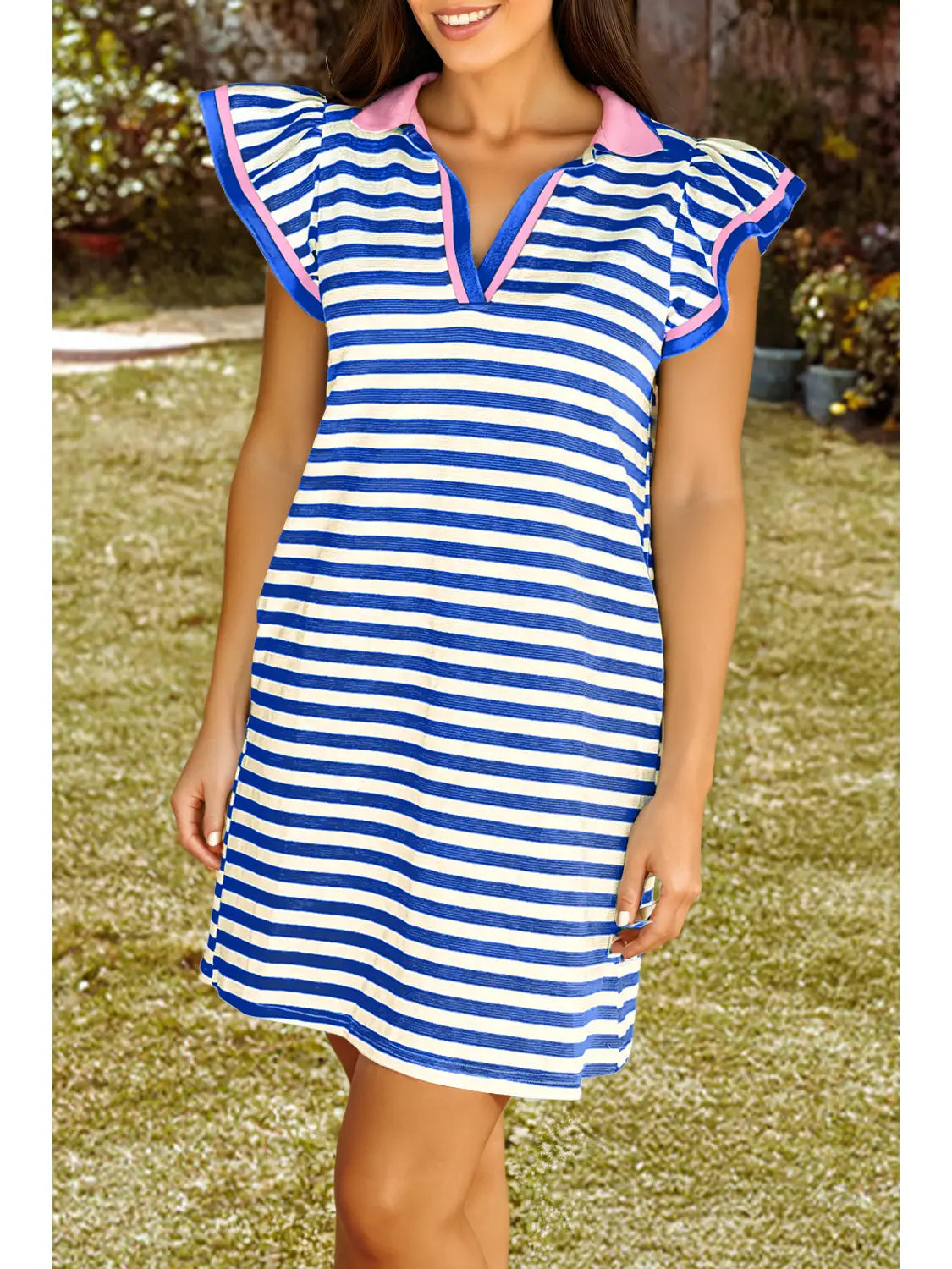 Striped Ruffle Sleeve Dress