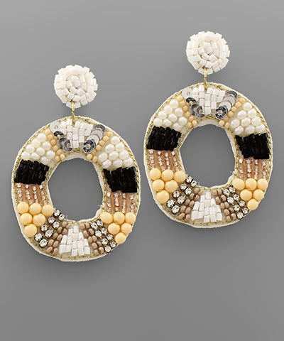 Beaded Color Block Oval Earrings