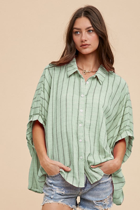 Oversized Striped Woven Blouse