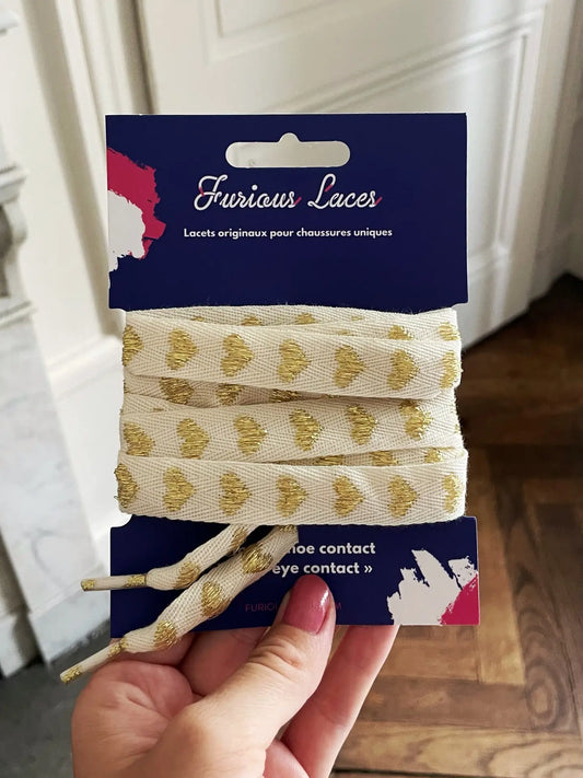 Linen Shoelaces with Golden Hearts