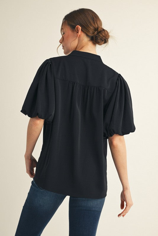 Puff Sleeves Mock Neck Top