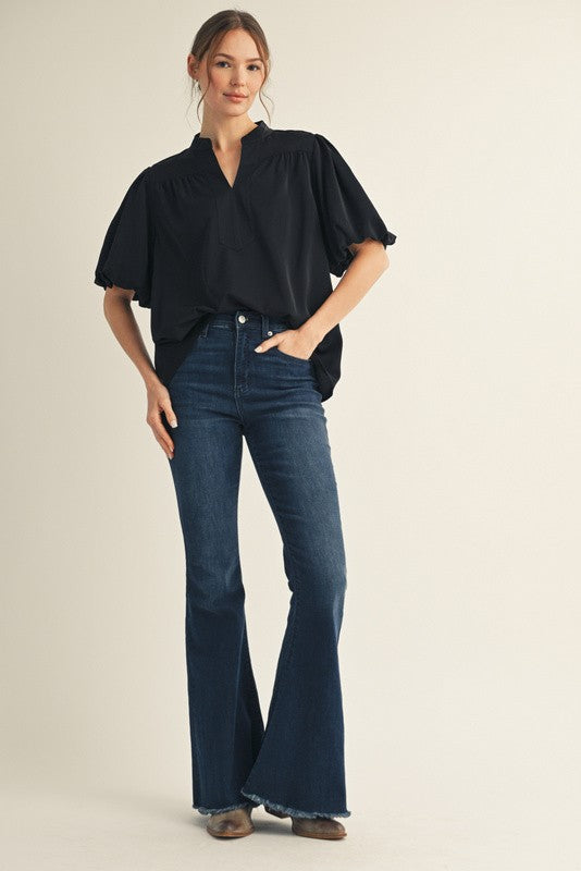 Puff Sleeves Mock Neck Top