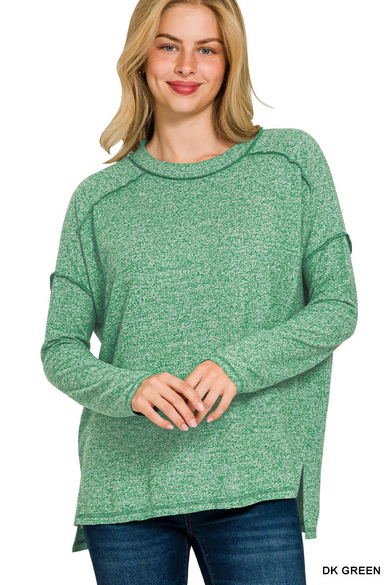 Zenana Soft Melange Hacci Exposed Seam Hi-low Tee